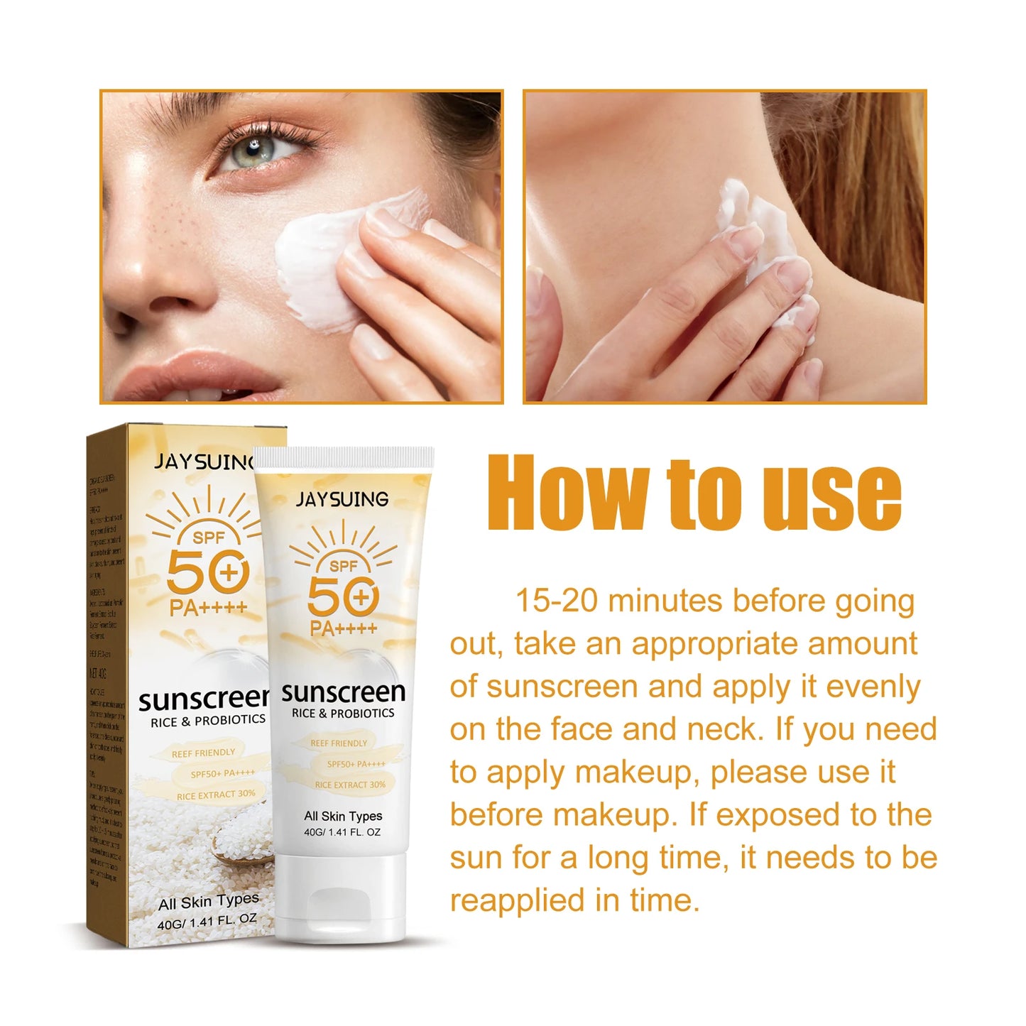 Jaysuing 40g Summer Probiotic Organic Sunscreen Outdoor Isolation Uv Protection Spf 50 Moisturizing Whiten Skin Body Sunblock