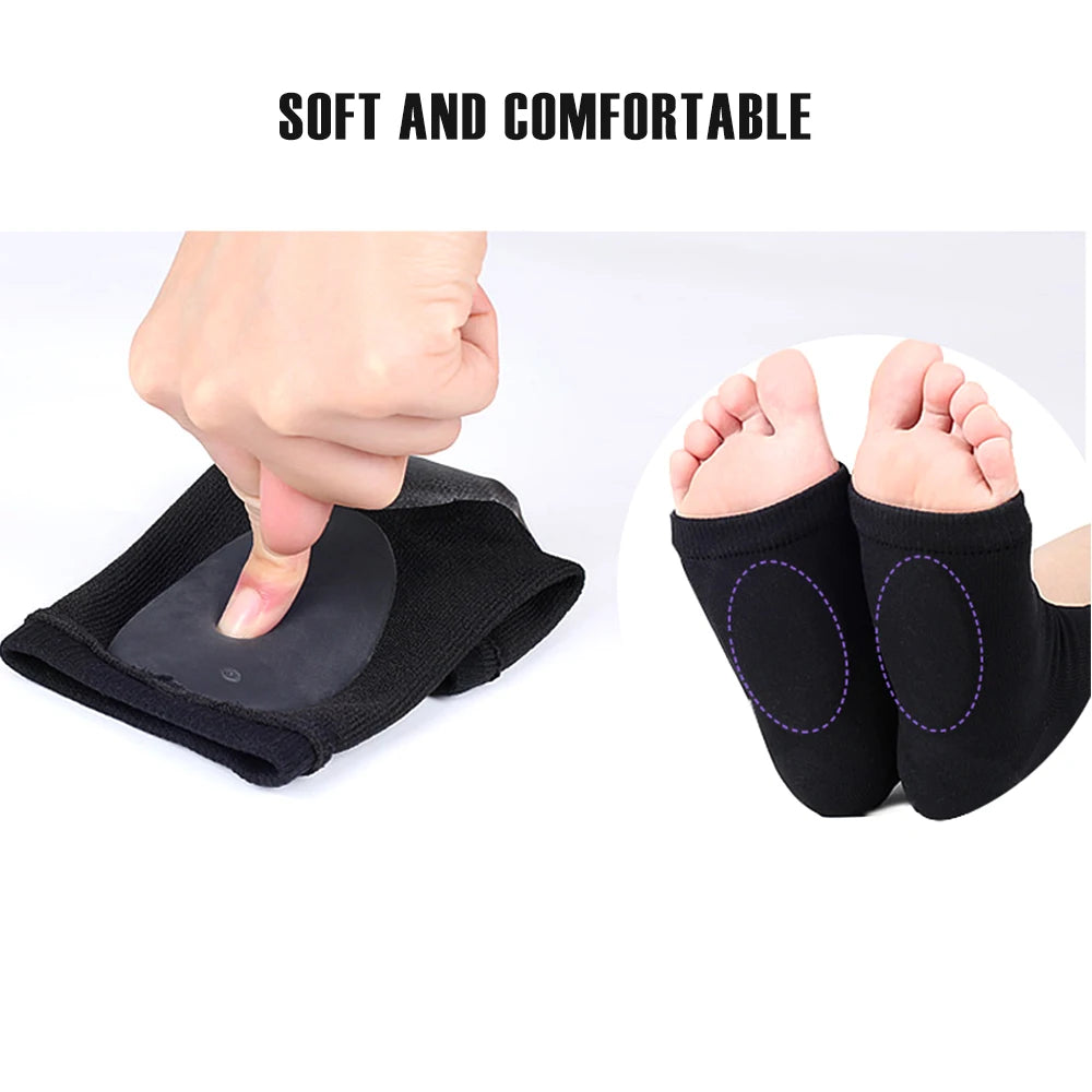 1Pair Arch Support Sleeve Cushioned Soft Elastic Gel Pad Fabric Arch Sock for Flat Foot Pain Relief Plantar Fasciitis Heel Spurs