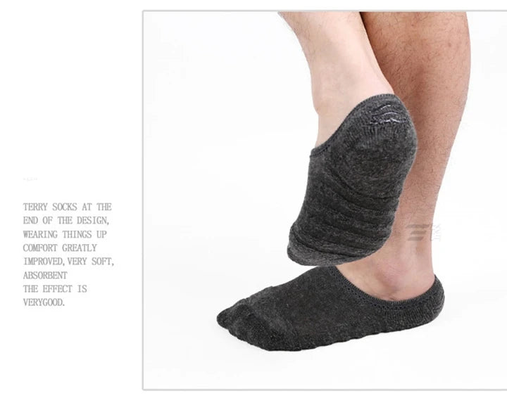 5 Pairs/Lot Men's Fashion Towel Bottom Boat Socks Cotton Sport Sweat Breathes Silicone Anti-Slip Invisible Socks Plus Size 41-45