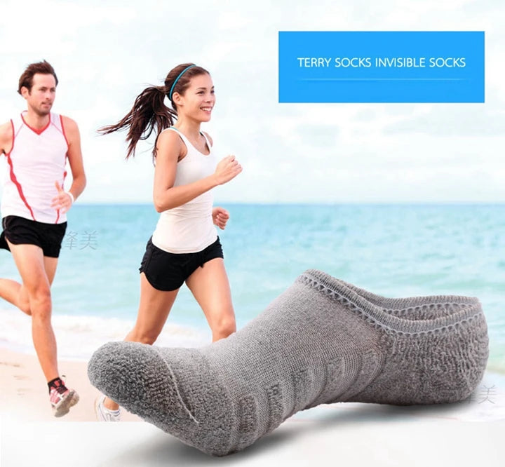 5 Pairs/Lot Men's Fashion Towel Bottom Boat Socks Cotton Sport Sweat Breathes Silicone Anti-Slip Invisible Socks Plus Size 41-45