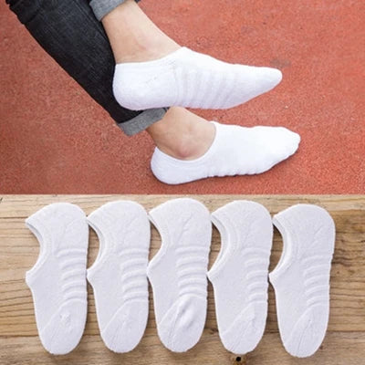 5 Pairs/Lot Men's Fashion Towel Bottom Boat Socks Cotton Sport Sweat Breathes Silicone Anti-Slip Invisible Socks Plus Size 41-45