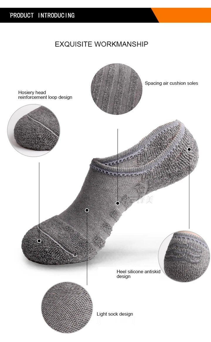 5 Pairs/Lot Men's Fashion Towel Bottom Boat Socks Cotton Sport Sweat Breathes Silicone Anti-Slip Invisible Socks Plus Size 41-45