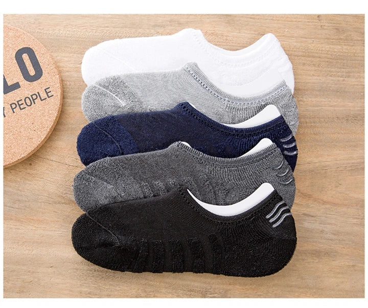 5 Pairs/Lot Men's Fashion Towel Bottom Boat Socks Cotton Sport Sweat Breathes Silicone Anti-Slip Invisible Socks Plus Size 41-45