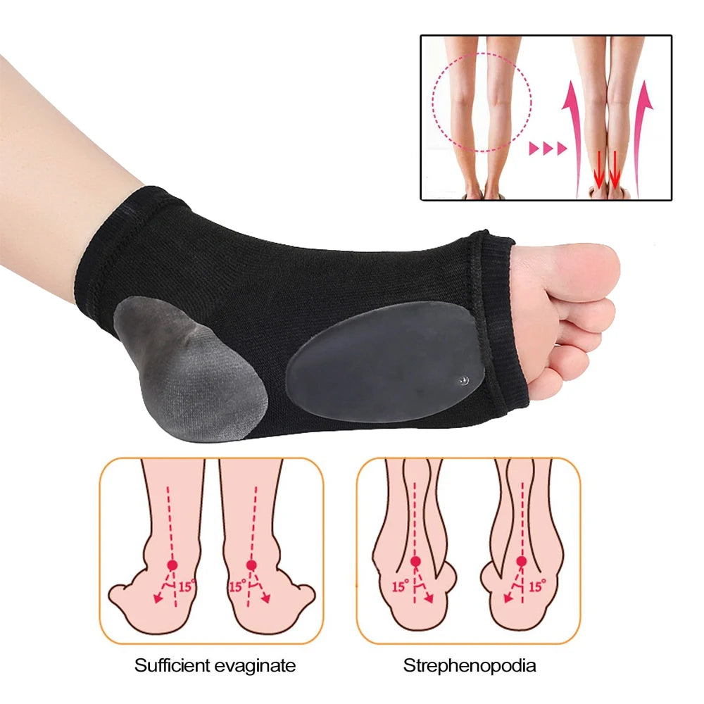 1Pair Arch Support Sleeve Cushioned Soft Elastic Gel Pad Fabric Arch Sock for Flat Foot Pain Relief Plantar Fasciitis Heel Spurs