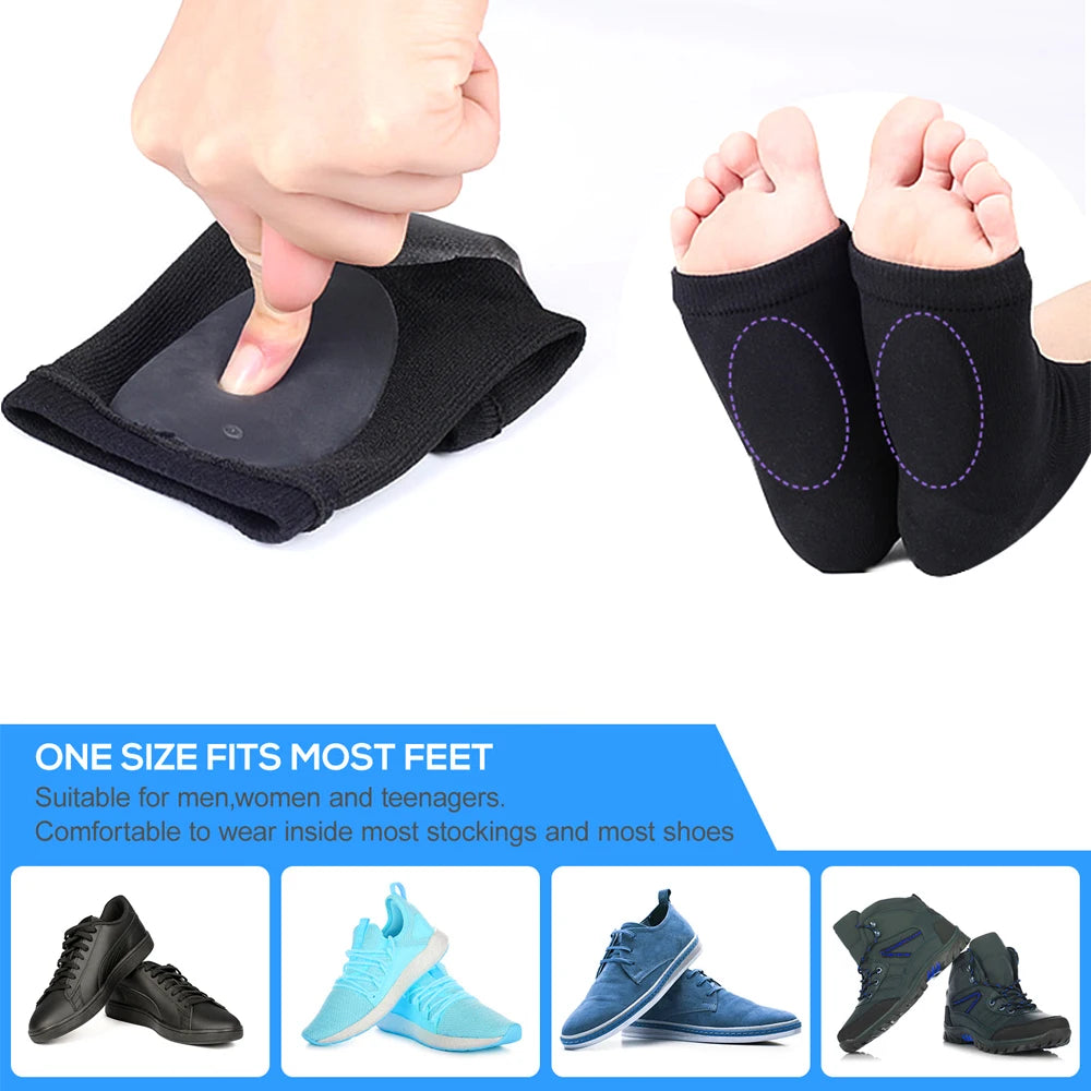 1Pair Arch Support Sleeve Cushioned Soft Elastic Gel Pad Fabric Arch Sock for Flat Foot Pain Relief Plantar Fasciitis Heel Spurs