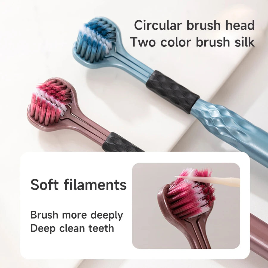 3-Sided Toothbrush for Comprehensive Cleaning | Ideal Angle Design | Raised Tongue Coating Brush | 2-Pack | Soft Bristles for Ge
