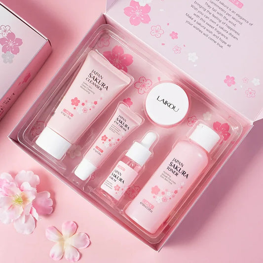 LAIKOU Sakura Kit Skin Care Sets Moisturizing and Reducing Fine Lines Cleansing Pore Product 5-Piece Korean Christmas Gift Set