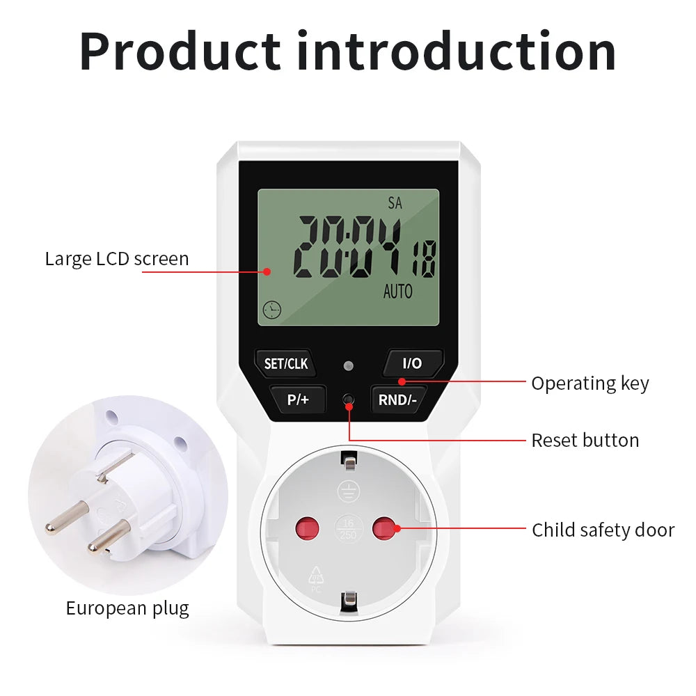 Electronic Timer Switch LCD Digital Time Control Energy Saving  Manager Programmable Socket EU Plug Automatic Surge Protector