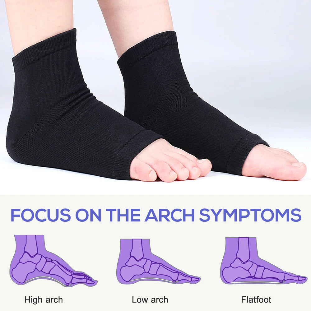 1Pair Arch Support Sleeve Cushioned Soft Elastic Gel Pad Fabric Arch Sock for Flat Foot Pain Relief Plantar Fasciitis Heel Spurs