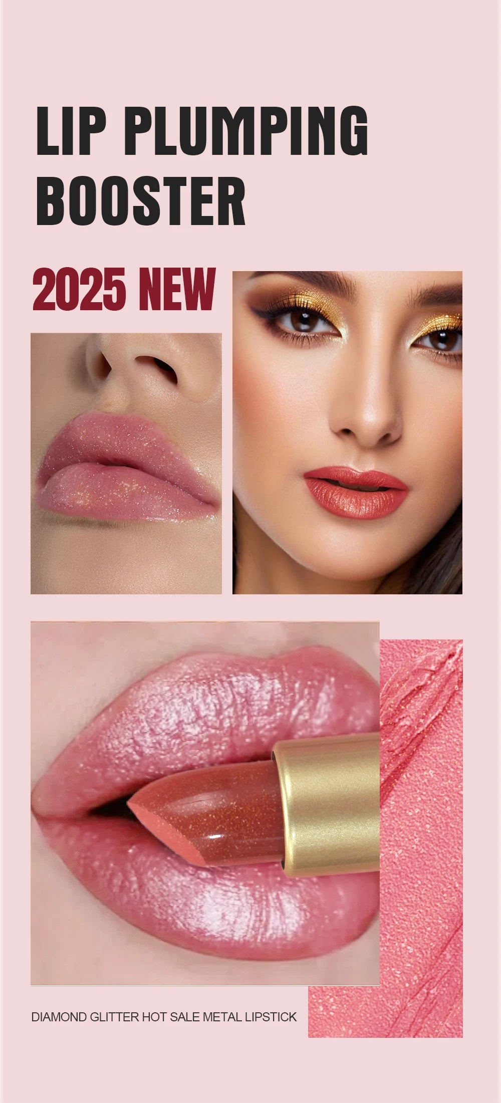 Pearlescent Pink Glitter Velvet Lipstick Metallic Waterproof Long Lasting Matte Shimmer Diamond Lipstick Women Makeup Cosmetic