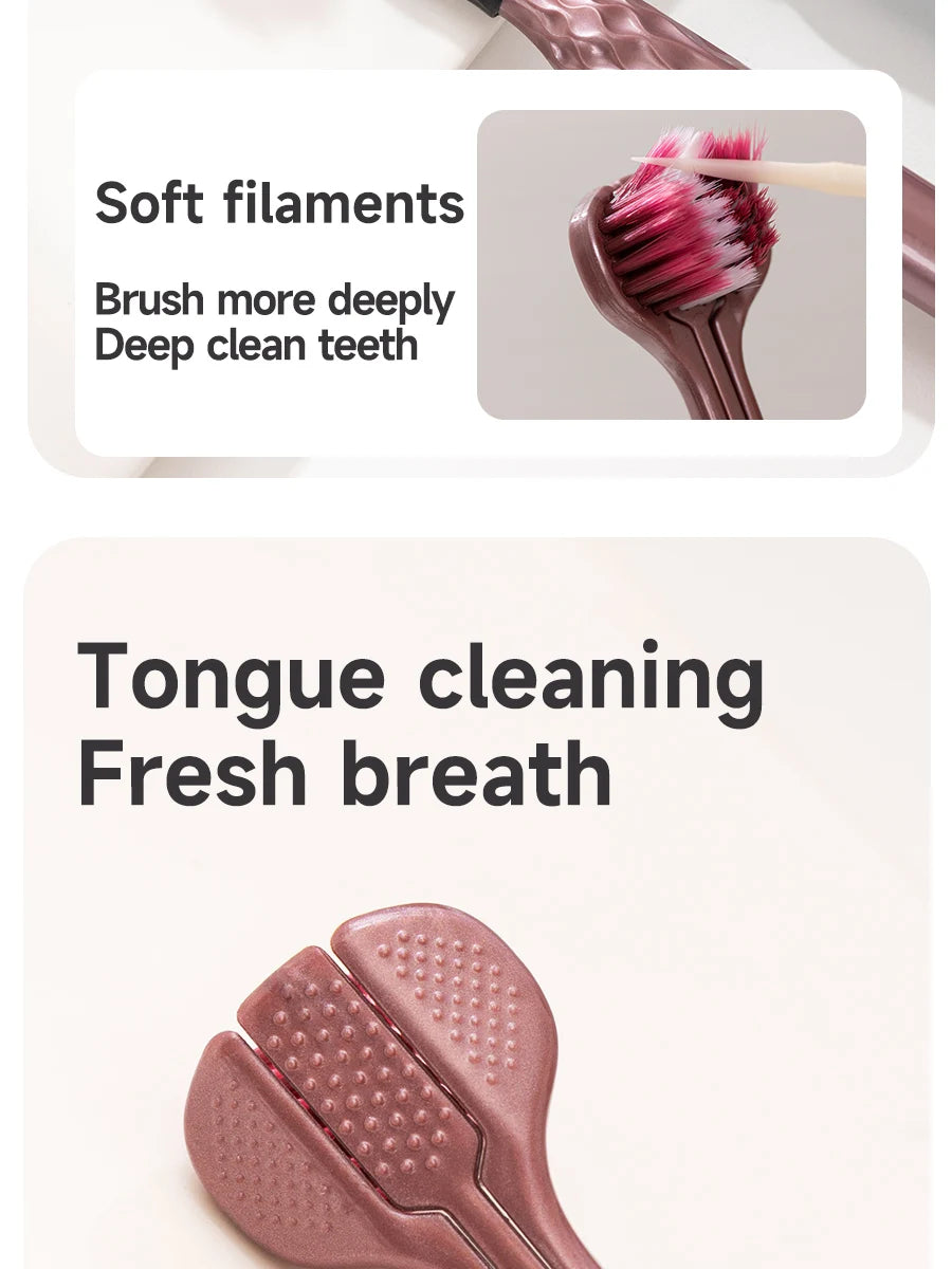 3-Sided Toothbrush for Comprehensive Cleaning | Ideal Angle Design | Raised Tongue Coating Brush | 2-Pack | Soft Bristles for Ge