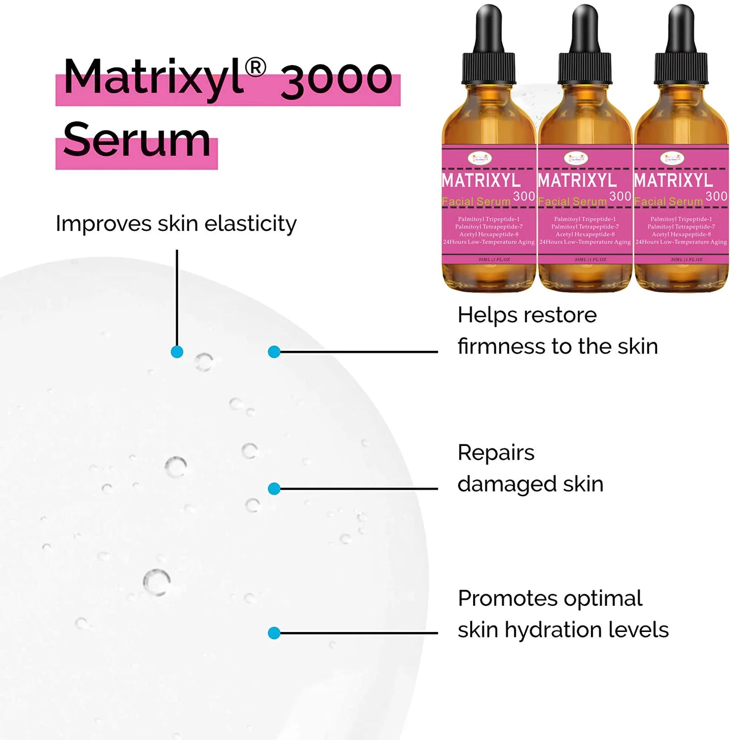 2pcs Matrixyl 3000 + Hyaluronic Acid + Organic Vitamin C Serum for Face, Facial Skin Serum Skin Care Products