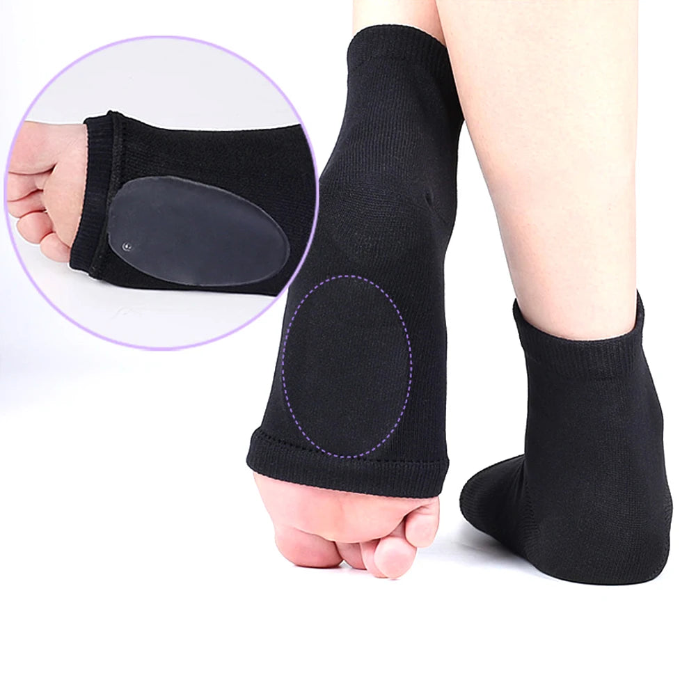 1Pair Arch Support Sleeve Cushioned Soft Elastic Gel Pad Fabric Arch Sock for Flat Foot Pain Relief Plantar Fasciitis Heel Spurs
