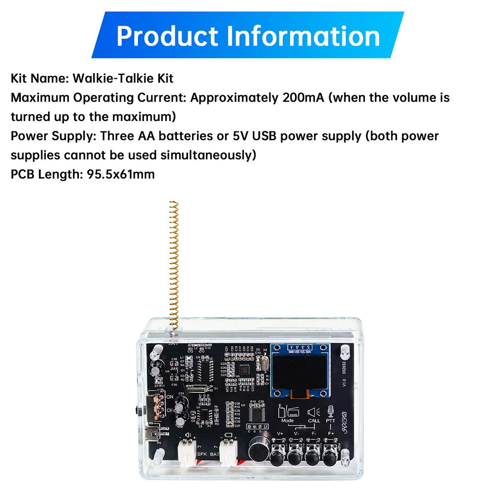 Electronics Kit  FM Radio DIY Kit Smart Wireless Walkie-Talkie Radio Electronics Assembly and Soldering Practice DIY Kit