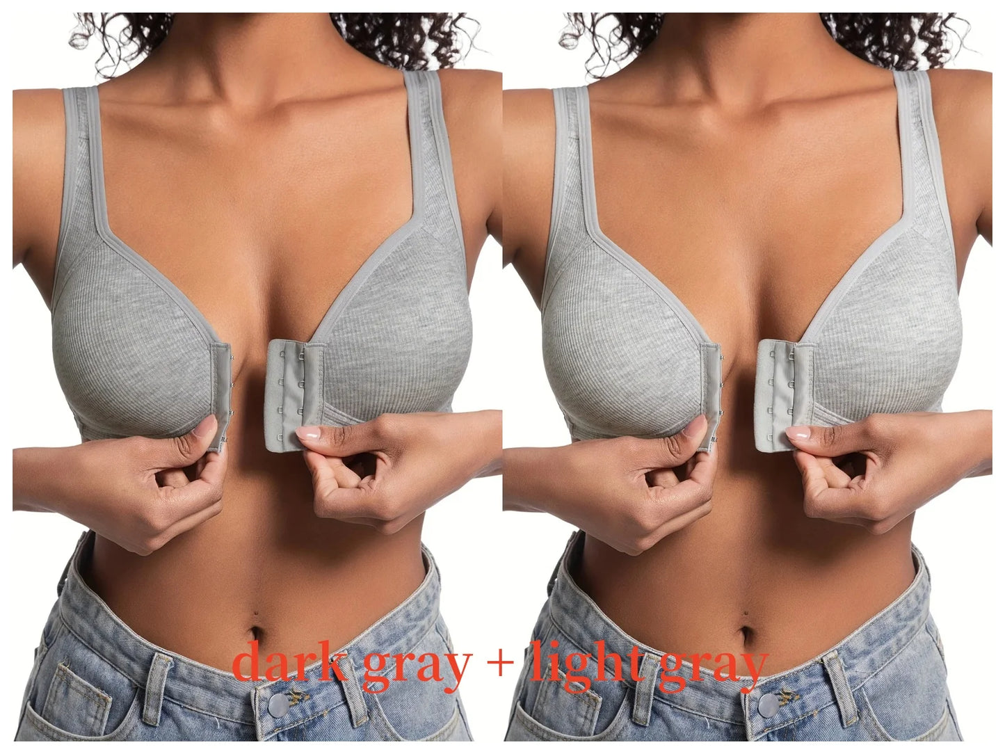Women's Bra Wire-Free Front Closure Solid Color Full Coverage Fixed Cups More Considerate for Middle-Aged And Elderly Individual