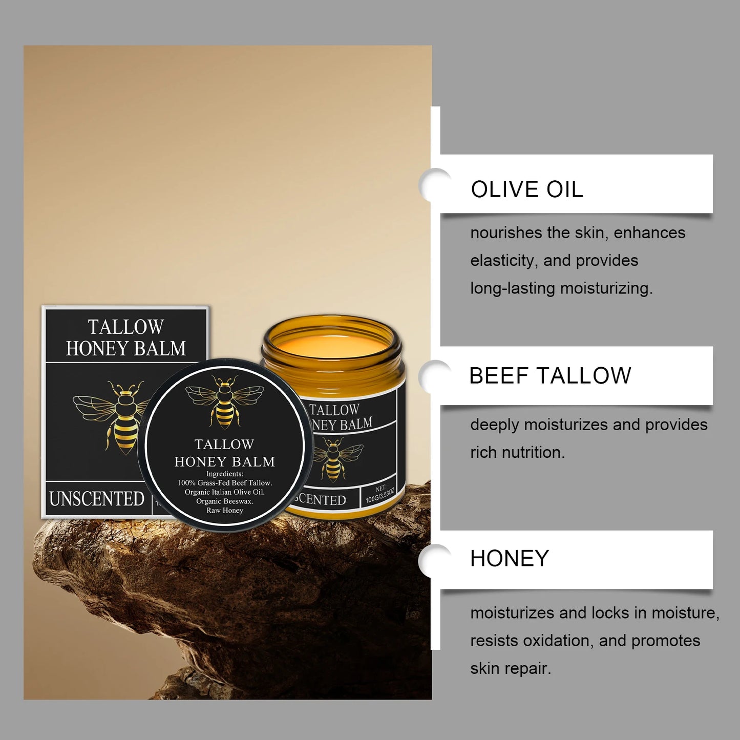 Beef Tallow for Skin Tallow and Honey Balm Organic Grass Fed Whipped Facial Moisturizer Cream Deeply Moisturizing Body Lotion