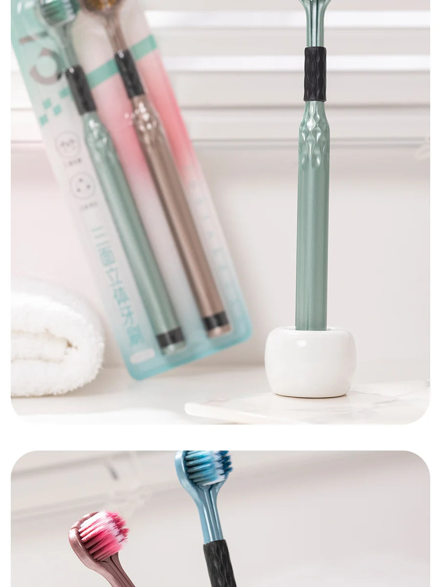 3-Sided Toothbrush for Comprehensive Cleaning | Ideal Angle Design | Raised Tongue Coating Brush | 2-Pack | Soft Bristles for Ge
