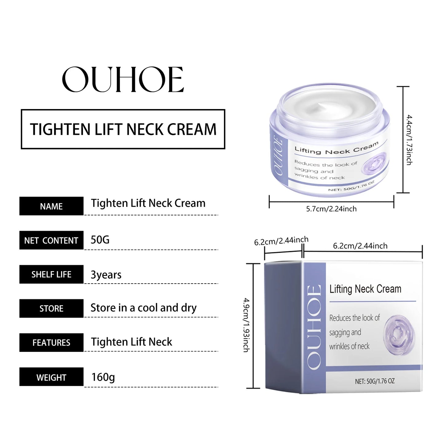 OUHOE 50g Natural Organic Anti Wrinkle Anti Aging Whitening Moisturizing Neck Firming Cream Private Label Lift Firm Neck Cream