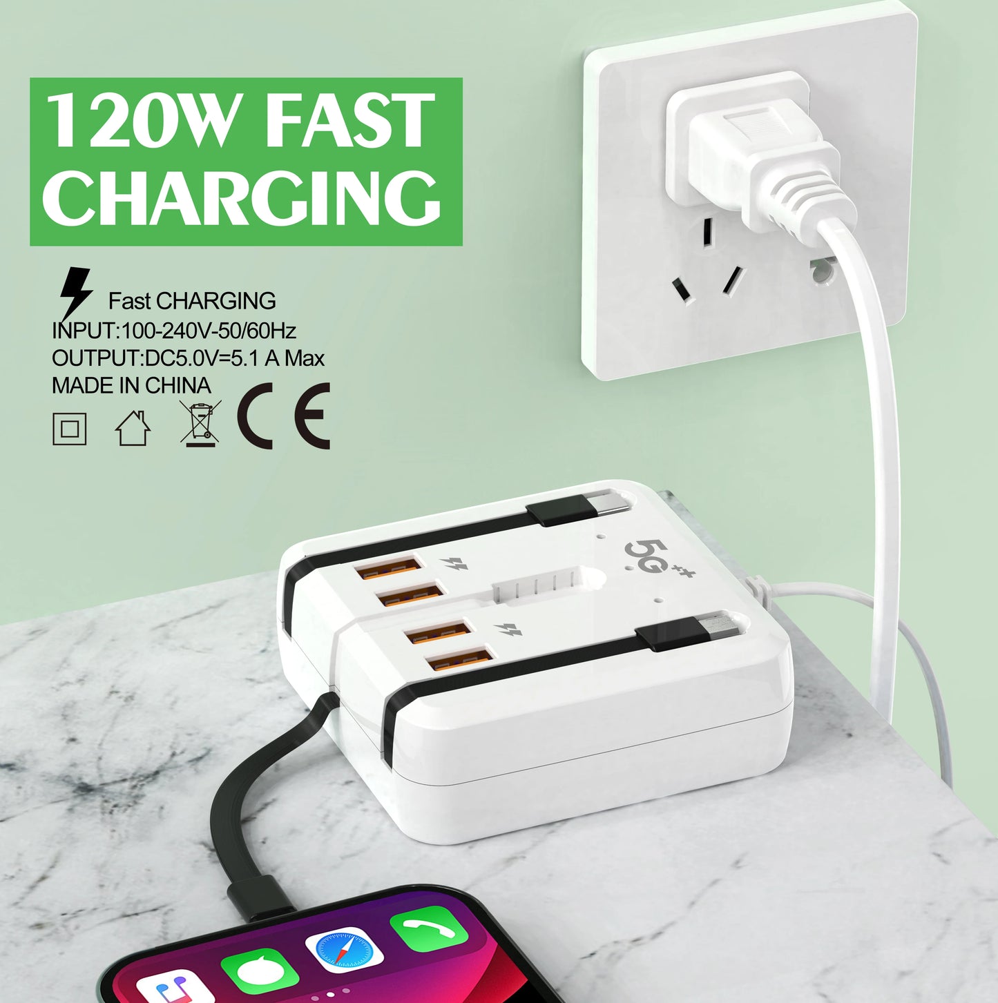 Multifunction Power Strip 120W USB Type C Charger Fast Charging 4 Ports Desktop Charger Adapter For iPhone Xiaomi Samsung Huawei