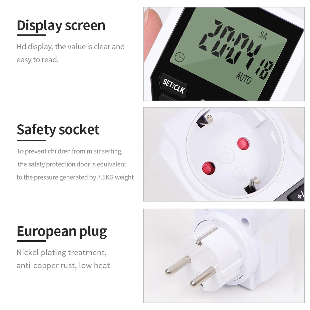Electronic Timer Switch LCD Digital Time Control Energy Saving  Manager Programmable Socket EU Plug Automatic Surge Protector