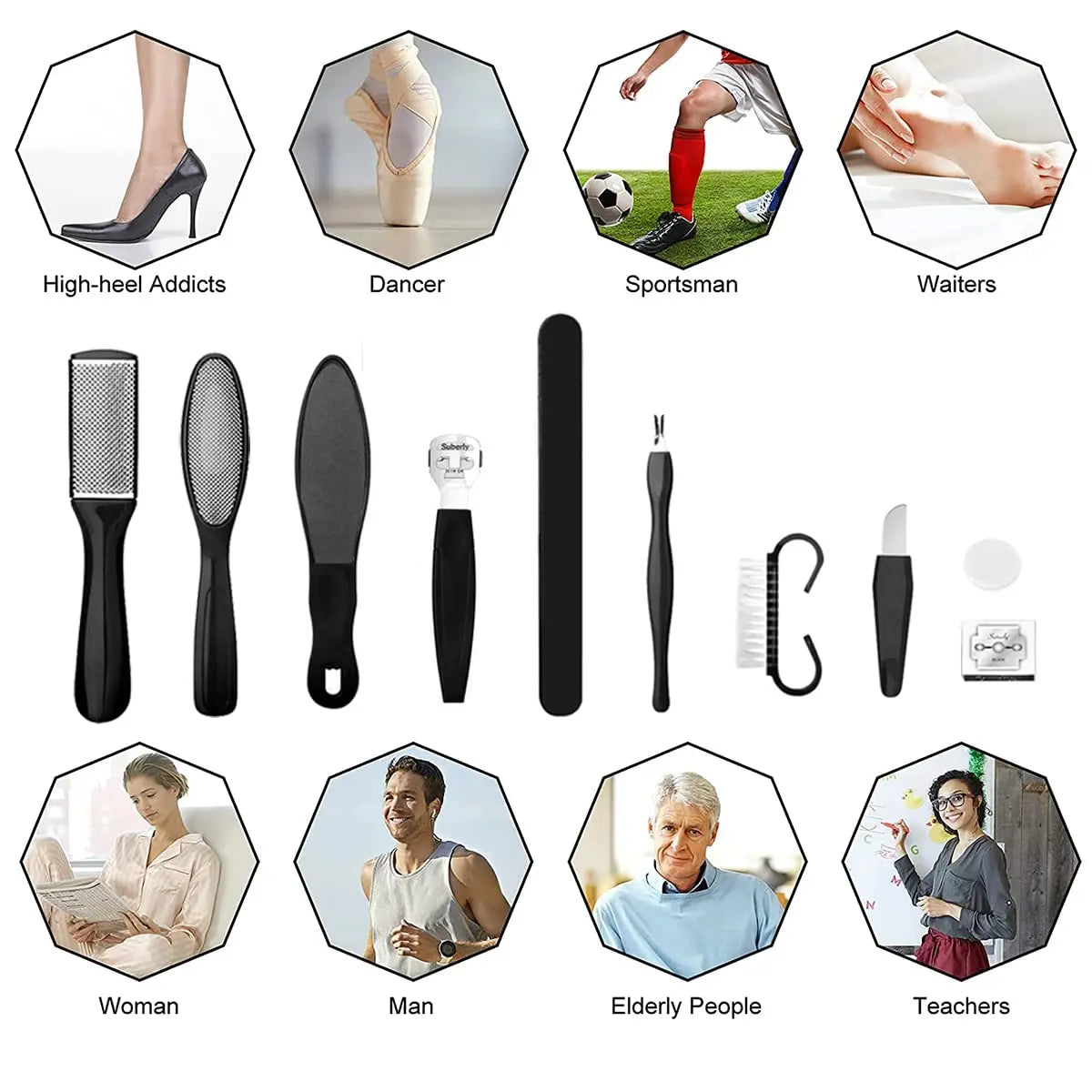 Pedicure Kit 8/10/23 in 1 Stainless Steel Professional Pedicure Tools Set Foot Rasp Peel Callus Dead Skin Remover