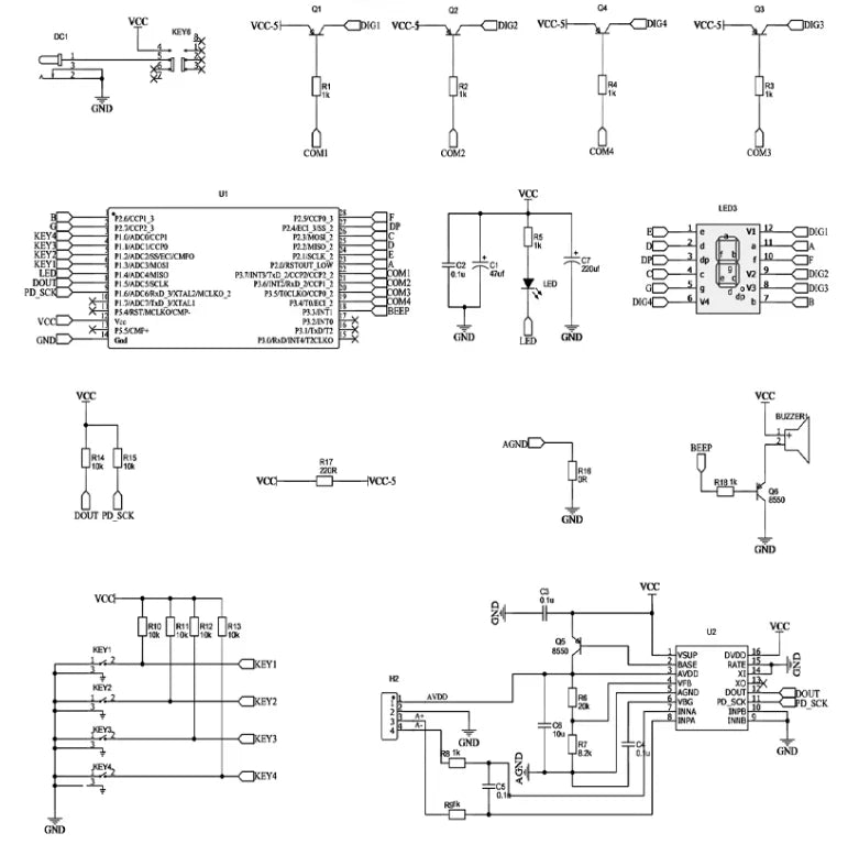 Electronic Scale DIY Kit 1KG Weighing Capacity 51 Microcontroller Soldering Practice Kit HX711 Chip 5V with Digital Tube Display