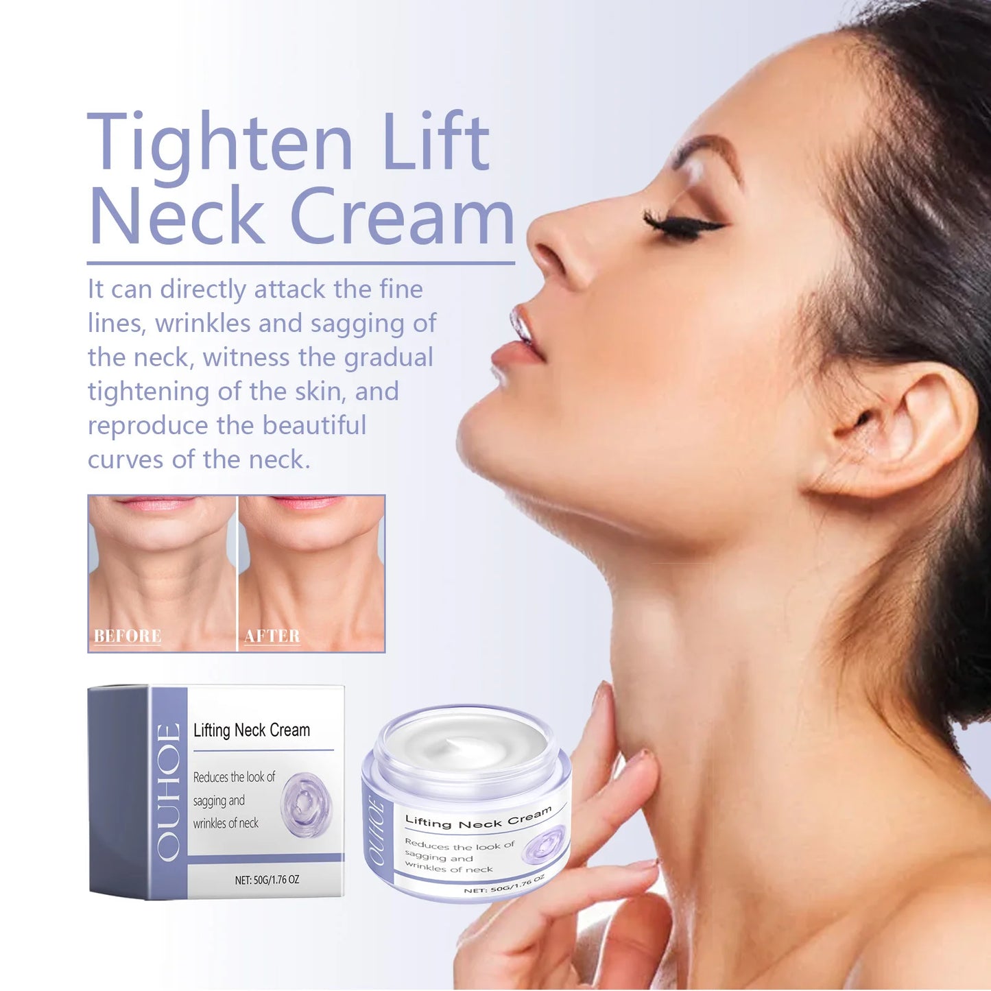 OUHOE 50g Natural Organic Anti Wrinkle Anti Aging Whitening Moisturizing Neck Firming Cream Private Label Lift Firm Neck Cream