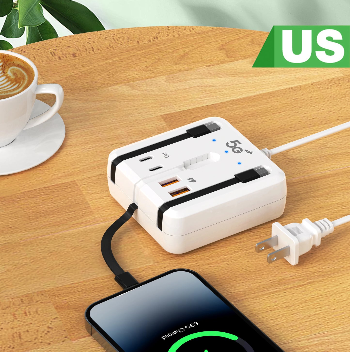 Multifunction Power Strip 120W USB Type C Charger Fast Charging 4 Ports Desktop Charger Adapter For iPhone Xiaomi Samsung Huawei