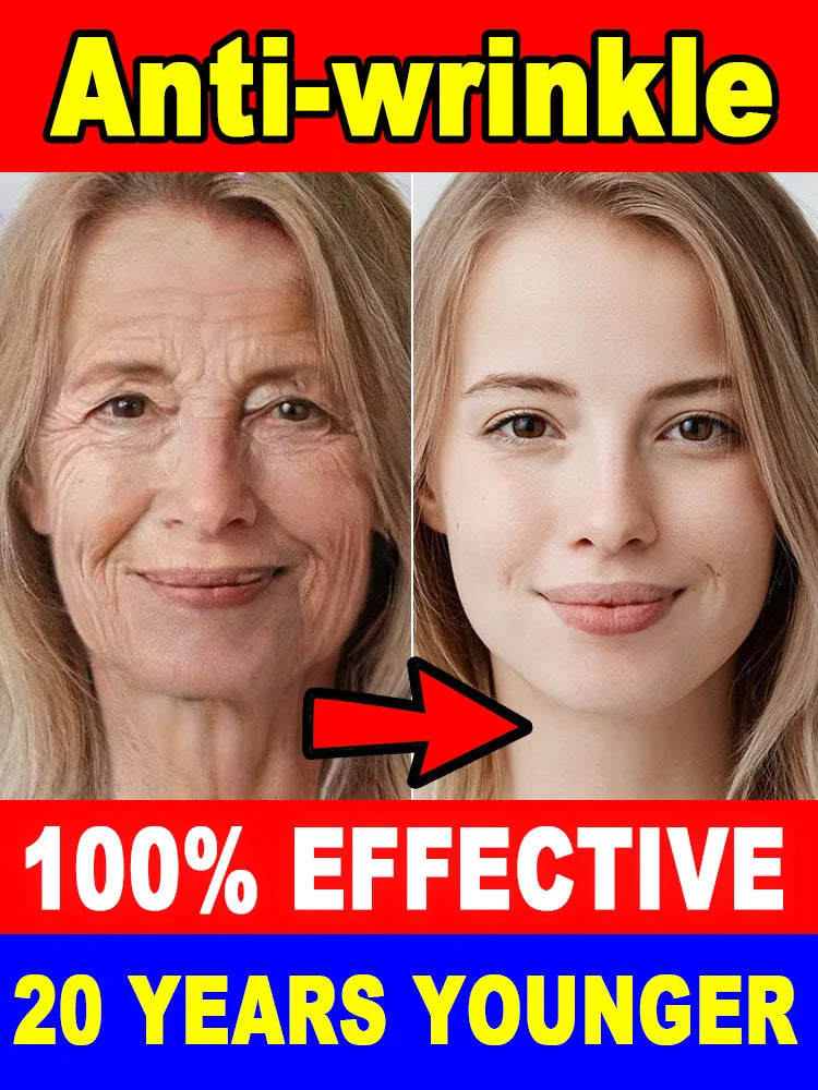 20 years younger, no fine lines