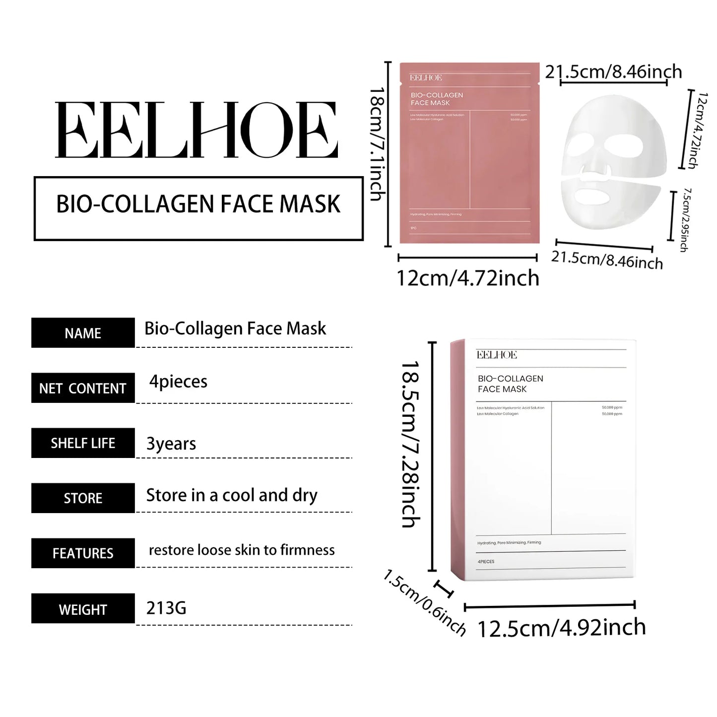 4/8/12Pcs Bio Collagen Face Mask Shrink Pores Deep Hydrating Overnight Mask Moisturizing Refreshing Brightening Face Skin Care