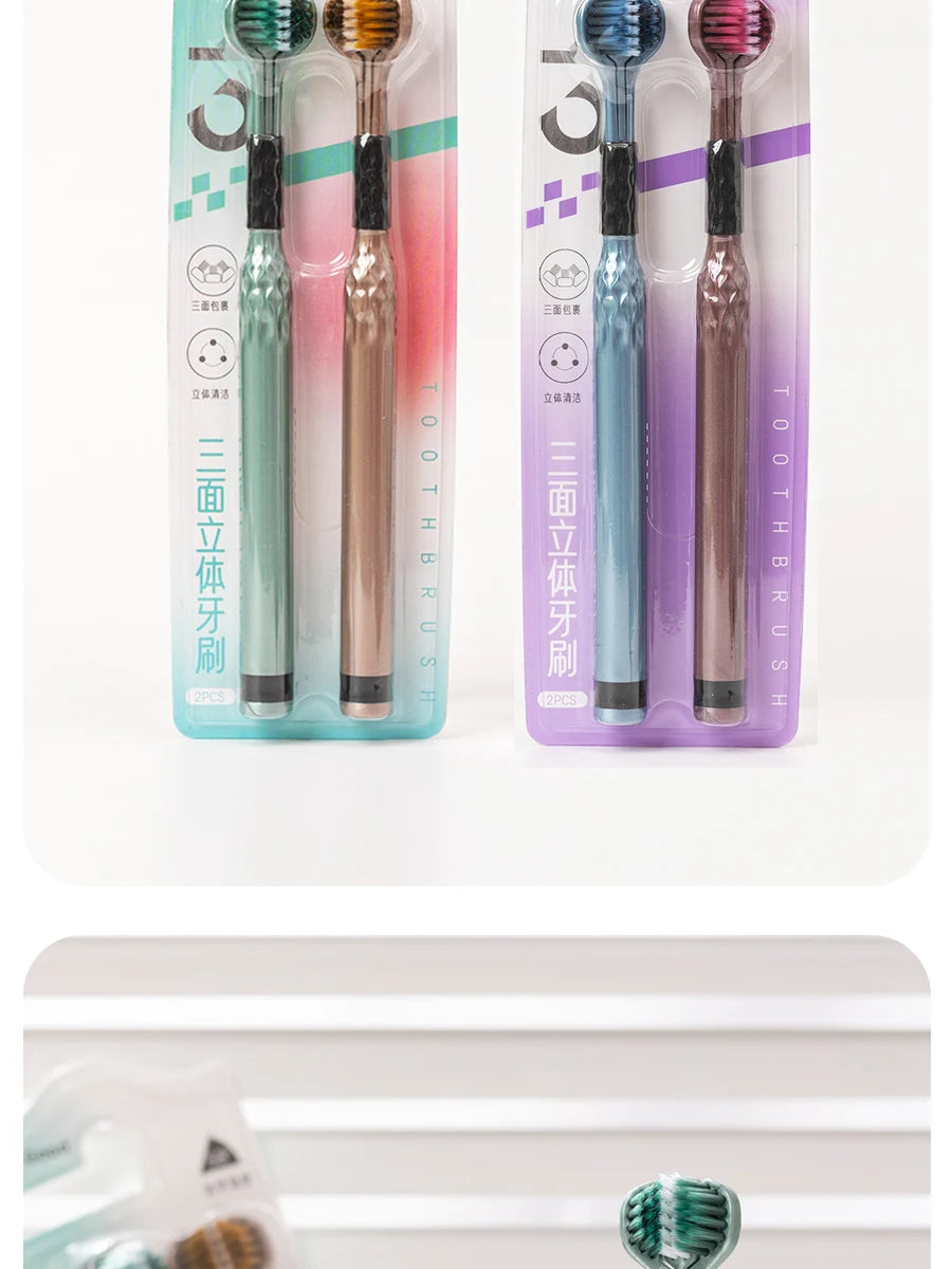 3-Sided Toothbrush for Comprehensive Cleaning | Ideal Angle Design | Raised Tongue Coating Brush | 2-Pack | Soft Bristles for Ge