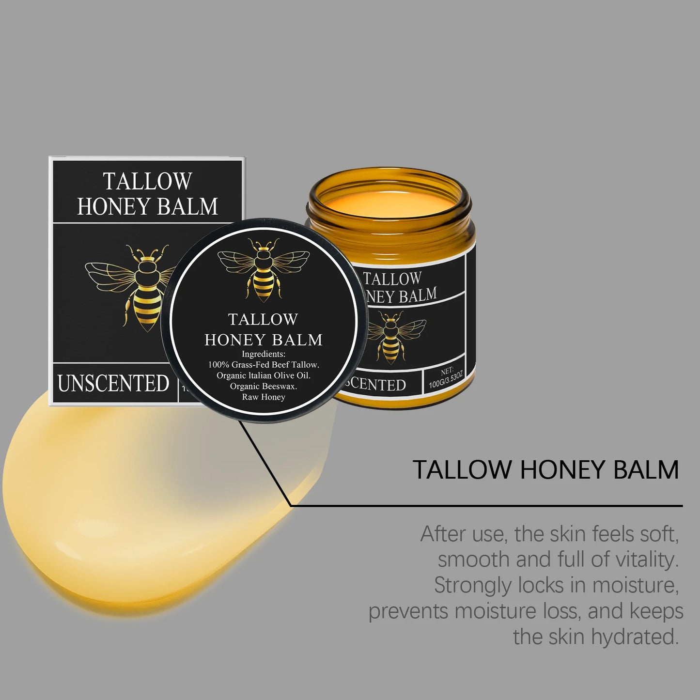 Beef Tallow for Skin Tallow and Honey Balm Organic Grass Fed Whipped Facial Moisturizer Cream Deeply Moisturizing Body Lotion