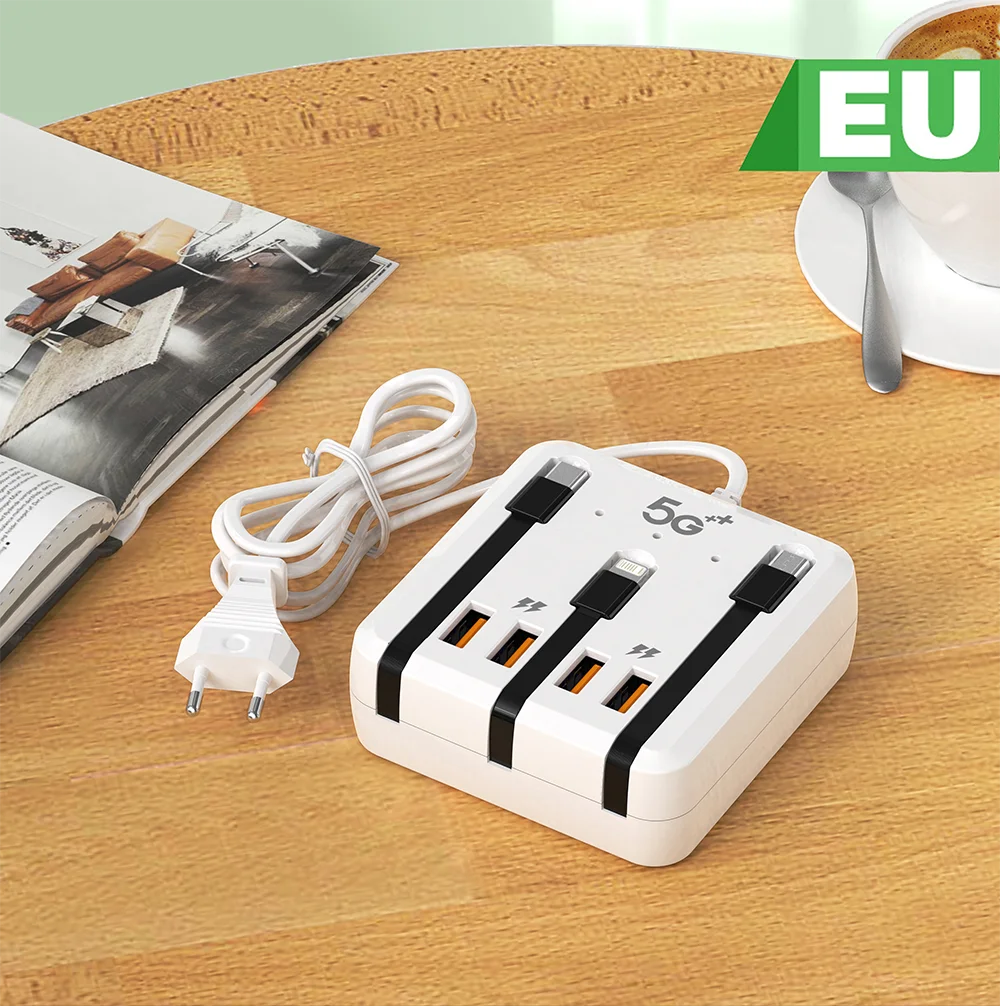 Multifunction Power Strip 120W USB Type C Charger Fast Charging 4 Ports Desktop Charger Adapter For iPhone Xiaomi Samsung Huawei