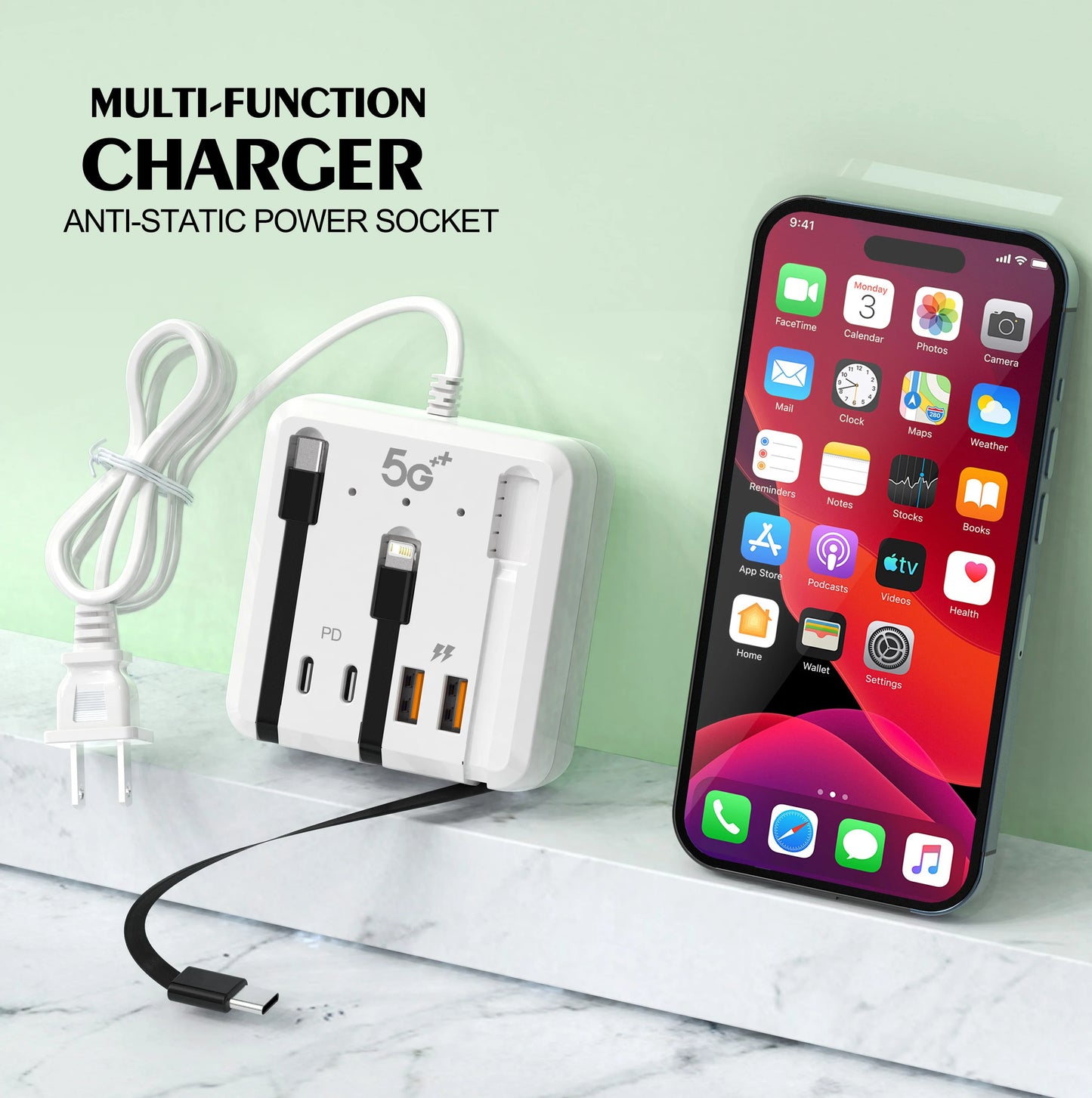Multifunction Power Strip 120W USB Type C Charger Fast Charging 4 Ports Desktop Charger Adapter For iPhone Xiaomi Samsung Huawei
