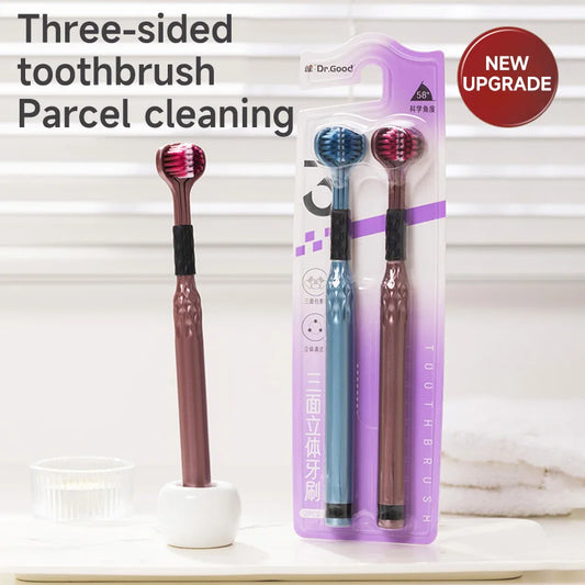 3-Sided Toothbrush for Comprehensive Cleaning | Ideal Angle Design | Raised Tongue Coating Brush | 2-Pack | Soft Bristles for Ge