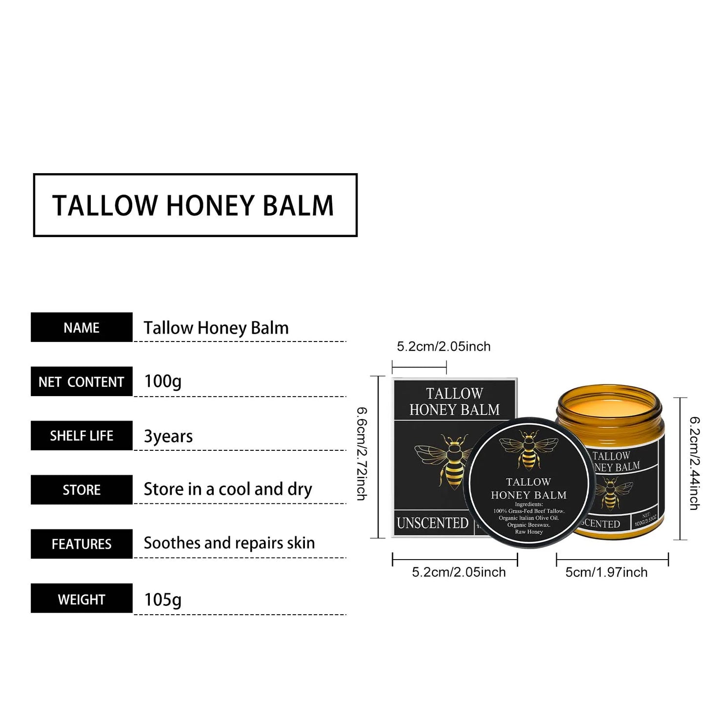 Beef Tallow for Skin Tallow and Honey Balm Organic Grass Fed Whipped Facial Moisturizer Cream Deeply Moisturizing Body Lotion